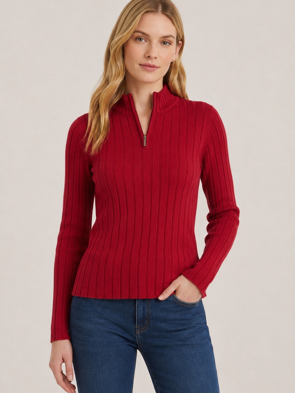 Lauren Ralph Lauren sweater  rib-knit design quarter-zip mock neck size PS